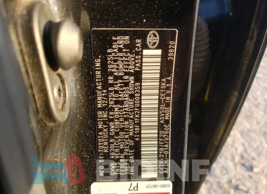 4T1BF1FK2FU008359 Photo# 12