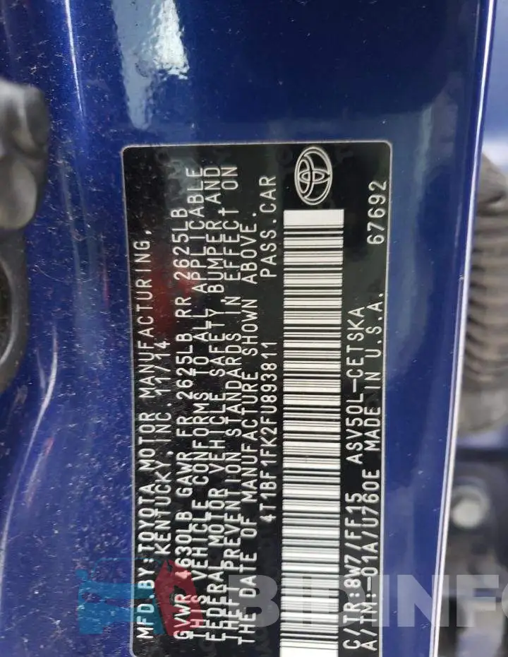 4T1BF1FK2FU893811 Photo# 12