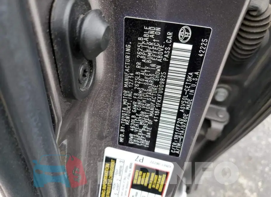 4T1BF1FKXFU009825 Photo# 12