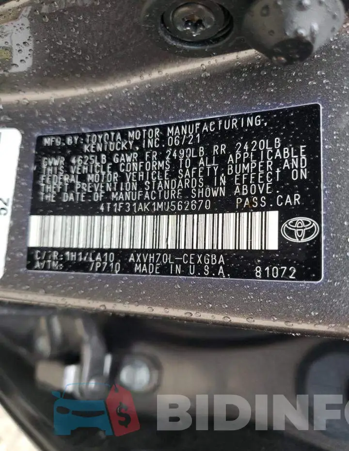 4T1F31AK1MU562670 Photo# 12