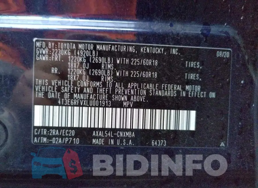 4T3E6RFVXLU001913 Photo# 13