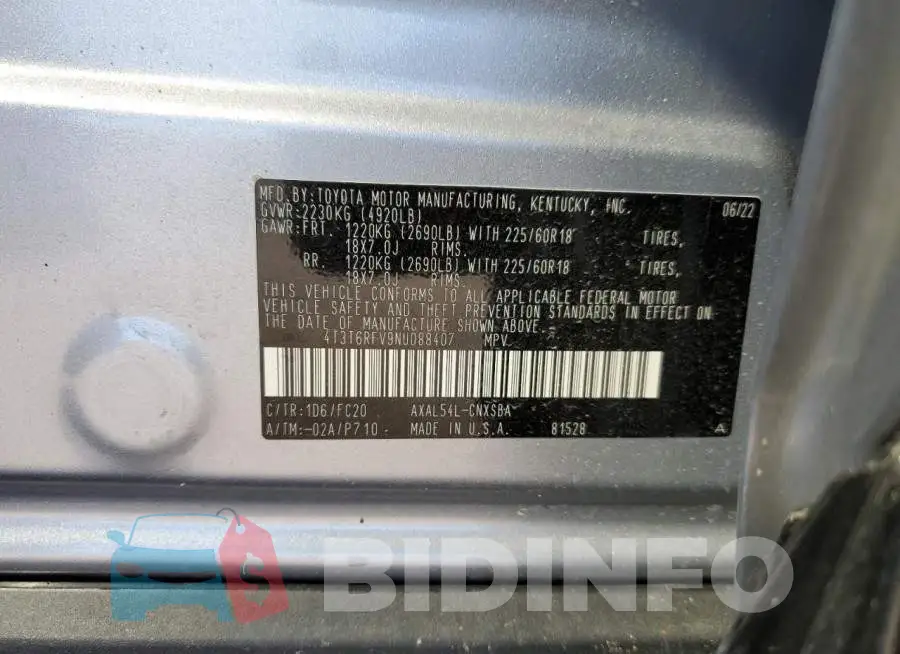 4T3T6RFV9NU088407 Photo# 12