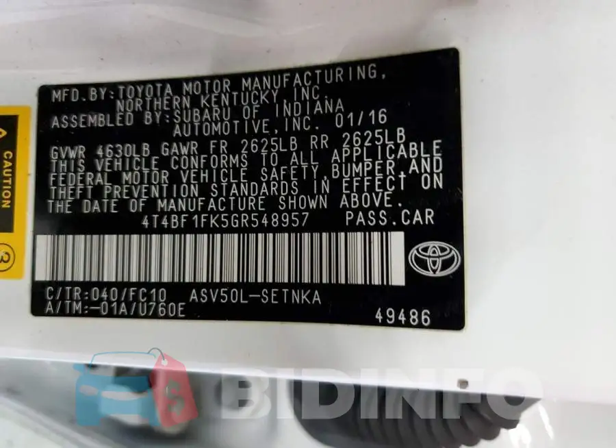 4T4BF1FK5GR548957 Photo# 12