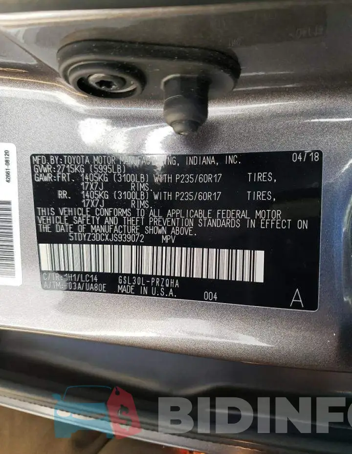 5TDYZ3DCXJS939072 Photo# 13