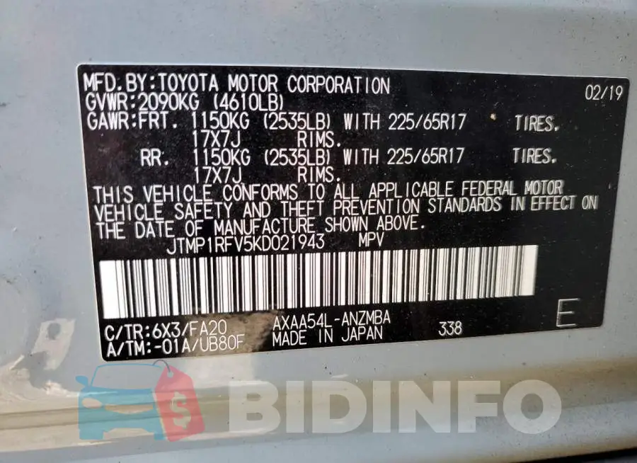 JTMP1RFV5KD021943 Photo# 10