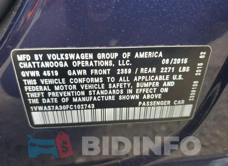 1VWAS7A30FC102743 Photo# 10