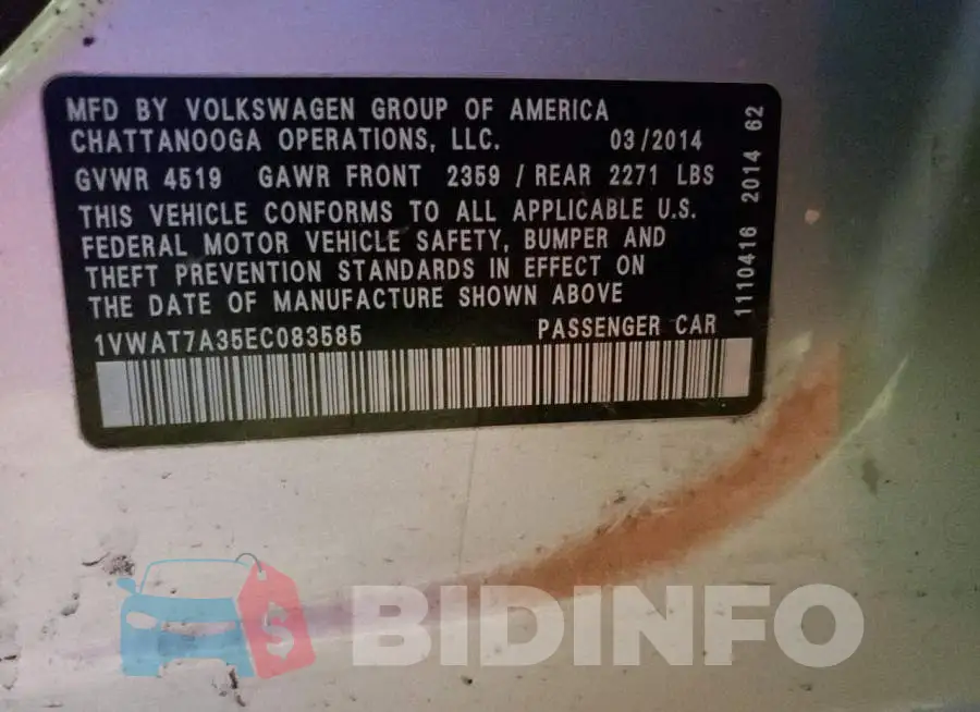 1VWAT7A35EC083585 Photo# 12