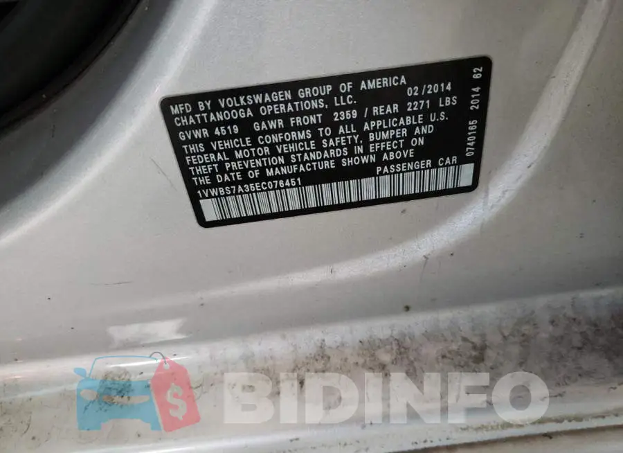 1VWBS7A35EC076451 Photo# 12