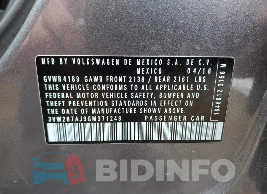3VW267AJ9GM371248 Photo# 12