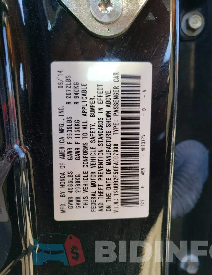 19UUB2F50FA007996 Photo# 10