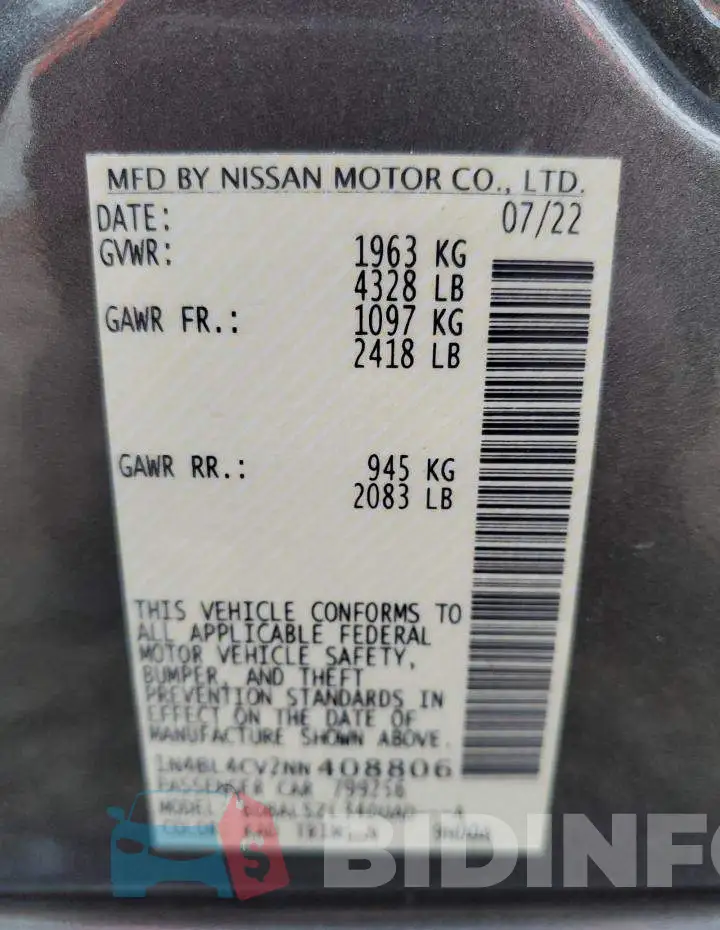 1N4BL4CV2NN408806 Photo# 13