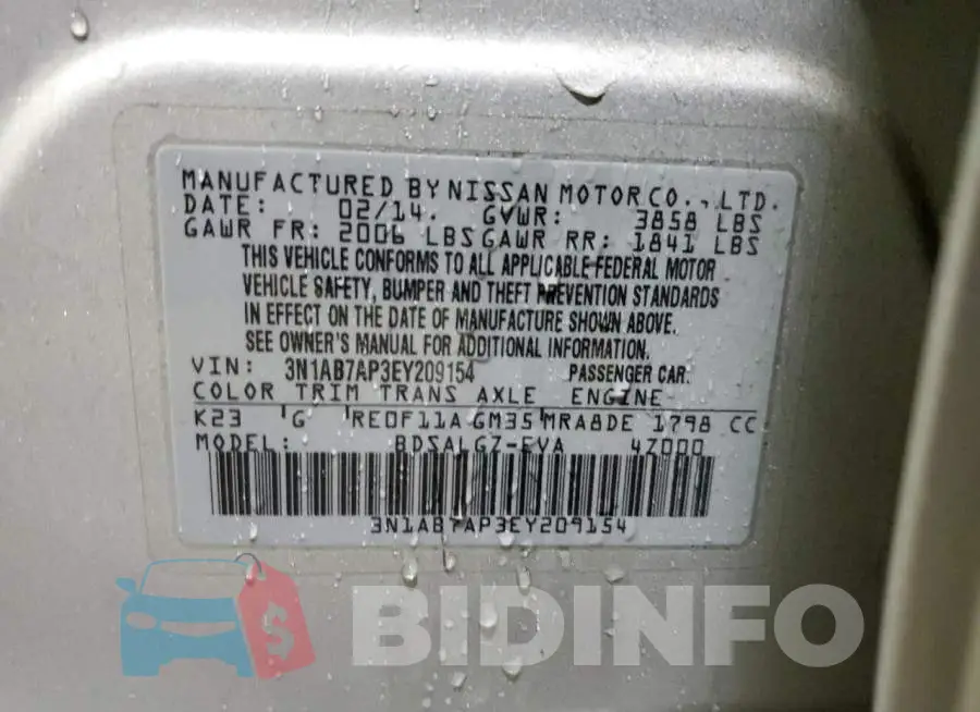 3N1AB7AP3EY209154 Photo# 10