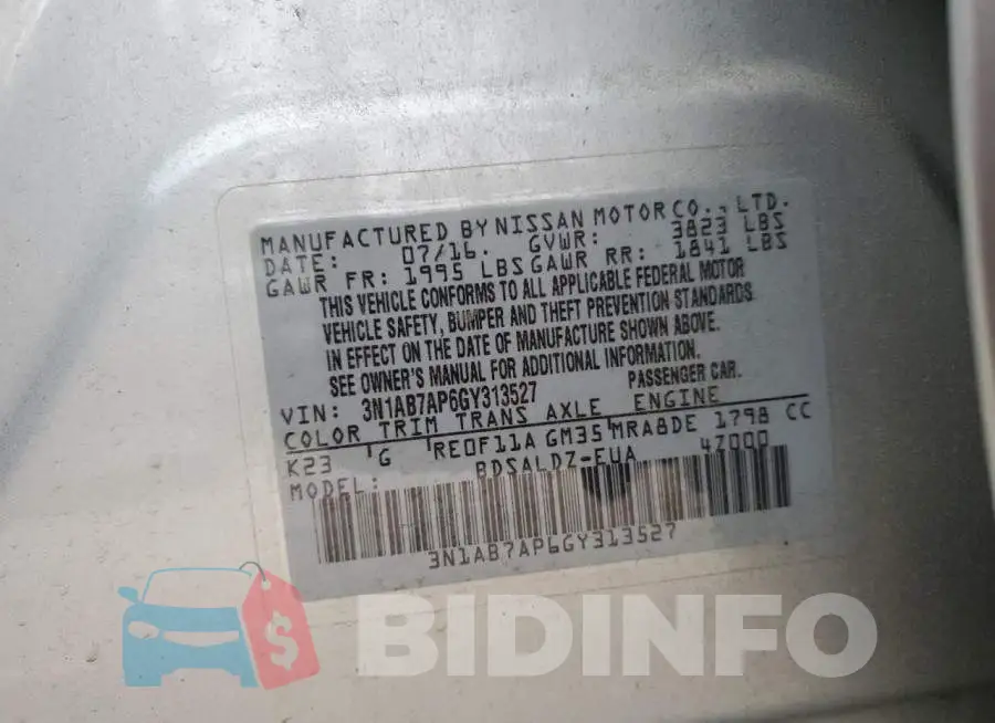 3N1AB7AP6GY313527 Photo# 12