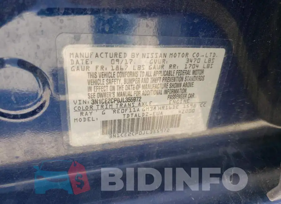 3N1CE2CP0JL355972 Photo# 10