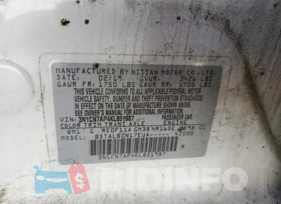 3N1CN7AP4KL851987 Photo# 12