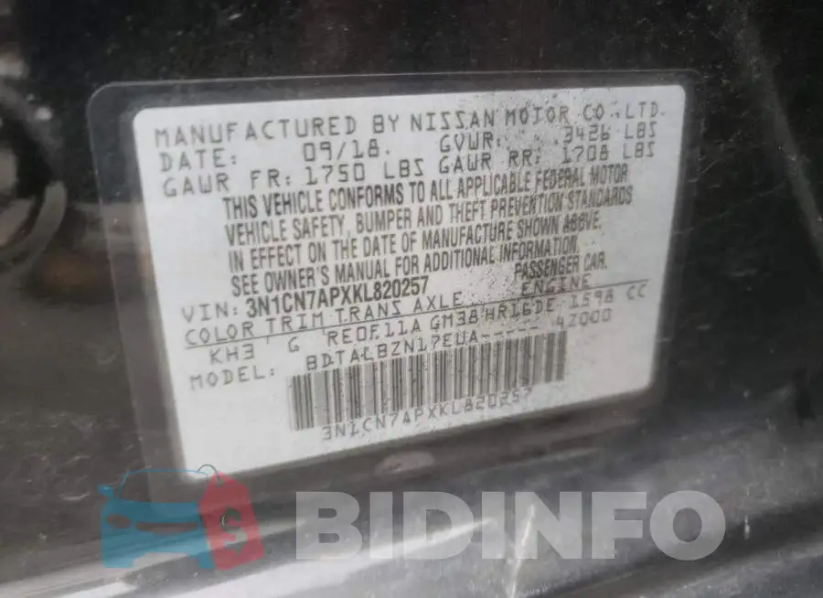 3N1CN7APXKL820257 Photo# 10