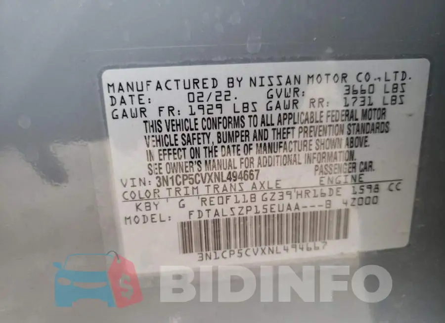 3N1CP5CVXNL494667 Photo# 13
