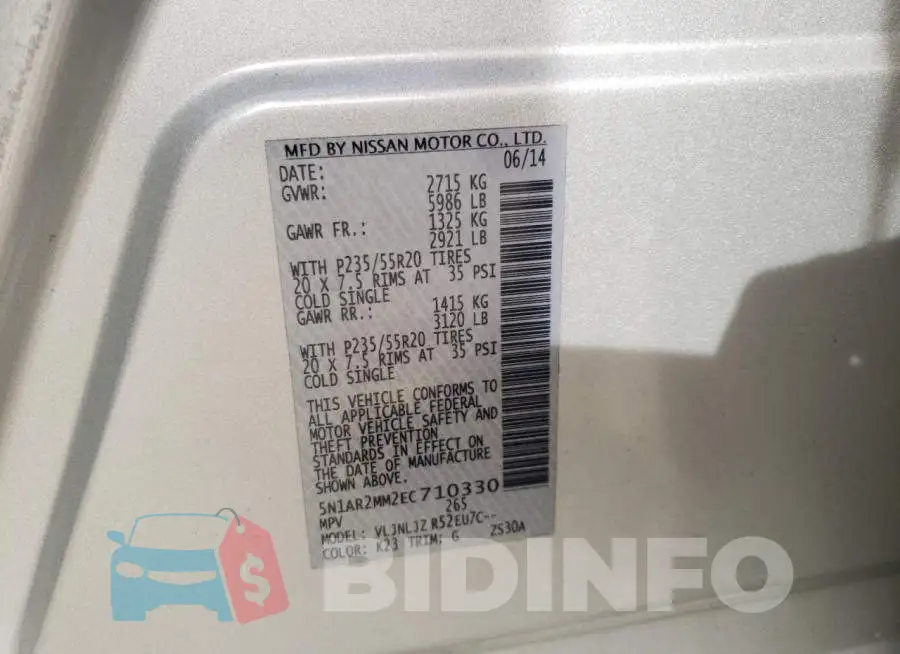 5N1AR2MM2EC710330 Photo# 12