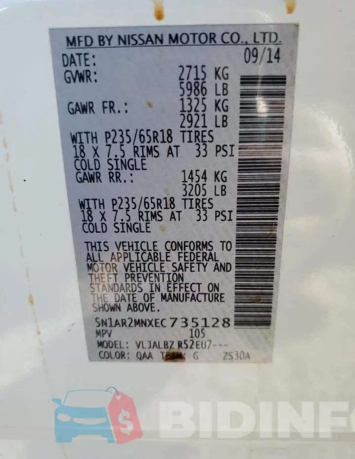 5N1AR2MNXEC735128 Photo# 12