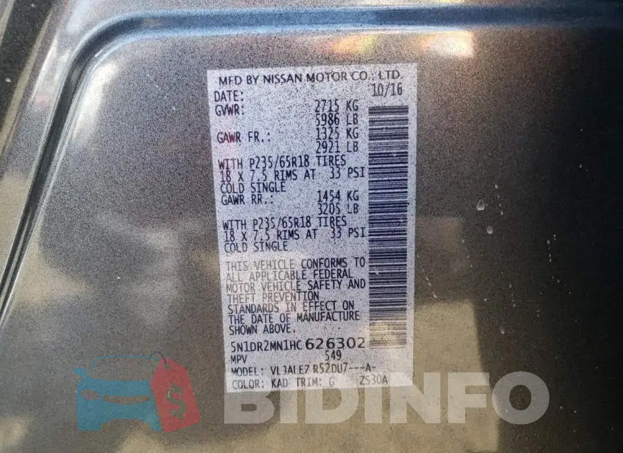 5N1DR2MN1HC626302 Photo# 13