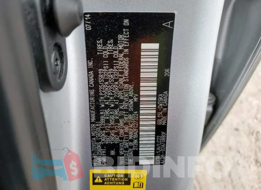 2T2BK1BA2FC273224 Photo# 14