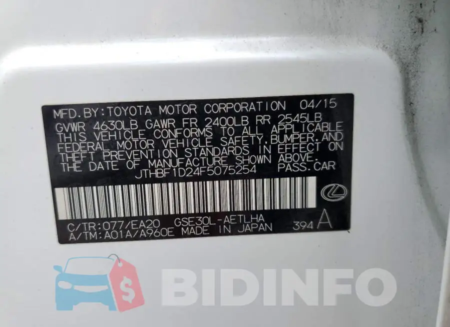 JTHBF1D24F5075254 Photo# 12