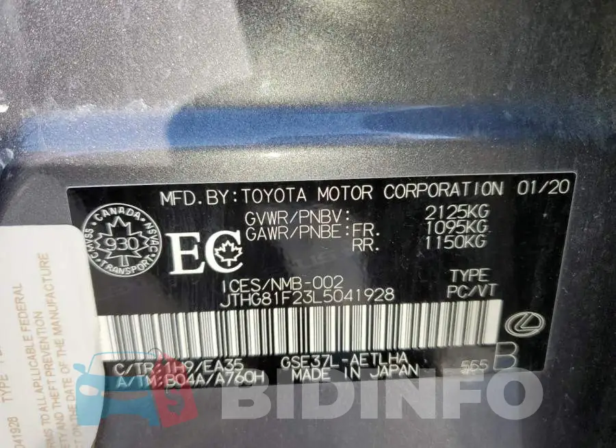 JTHG81F23L5041928 Photo# 12