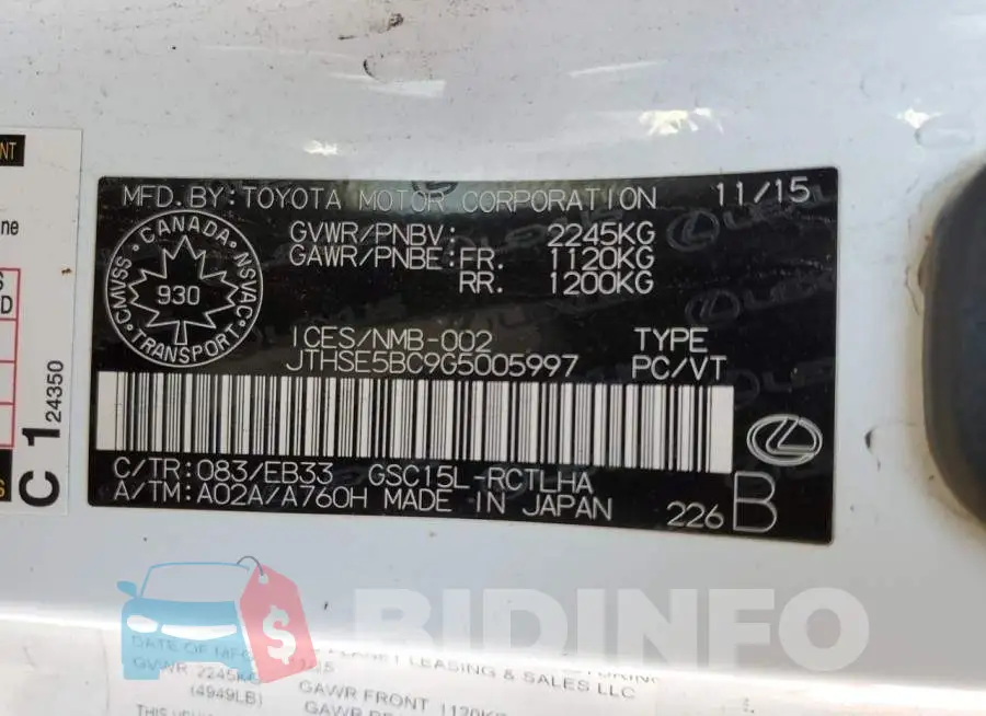 JTHSE5BC9G5005997 Photo# 12