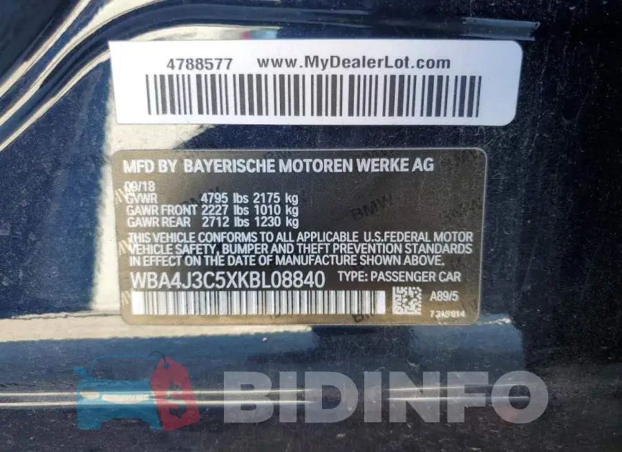 WBA4J3C5XKBL08840 Photo# 13