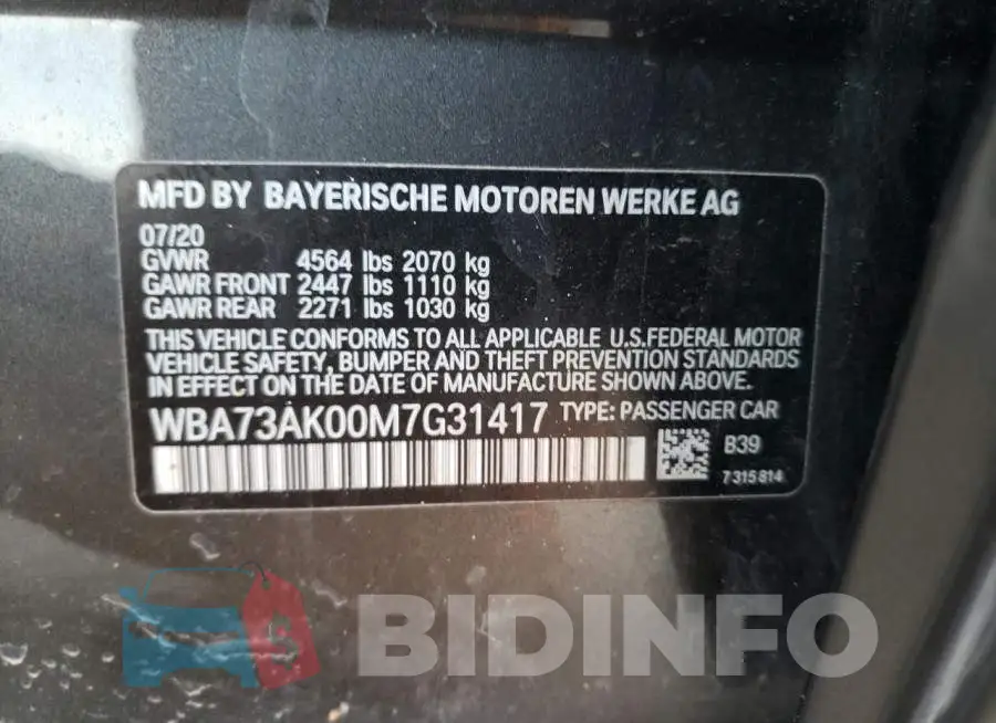 WBA73AK00M7G31417 Photo# 12
