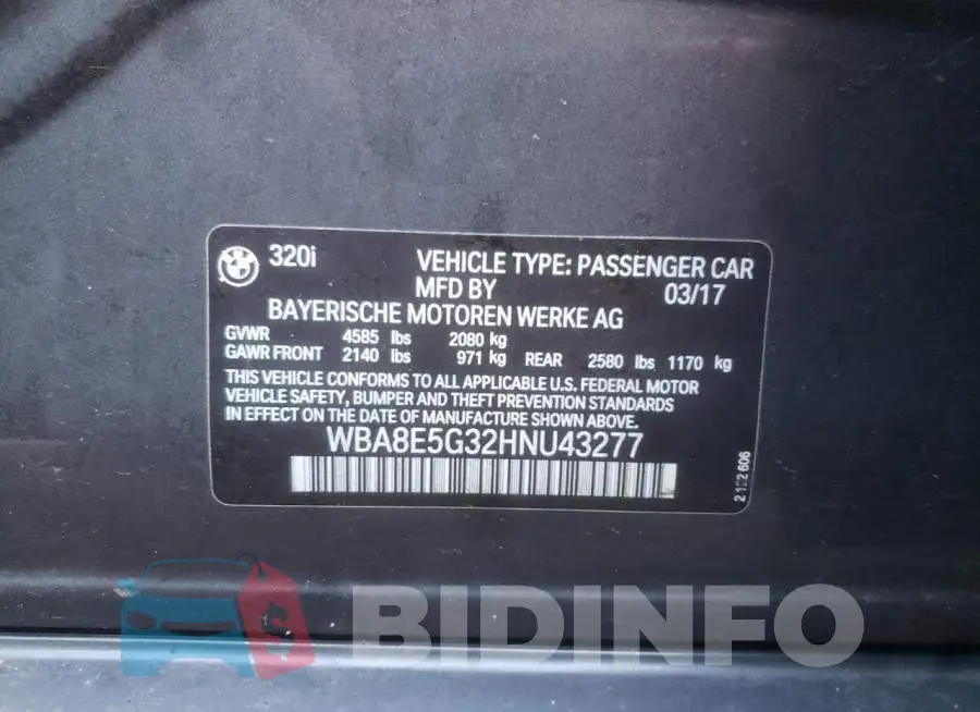WBA8E5G32HNU43277 Photo# 13