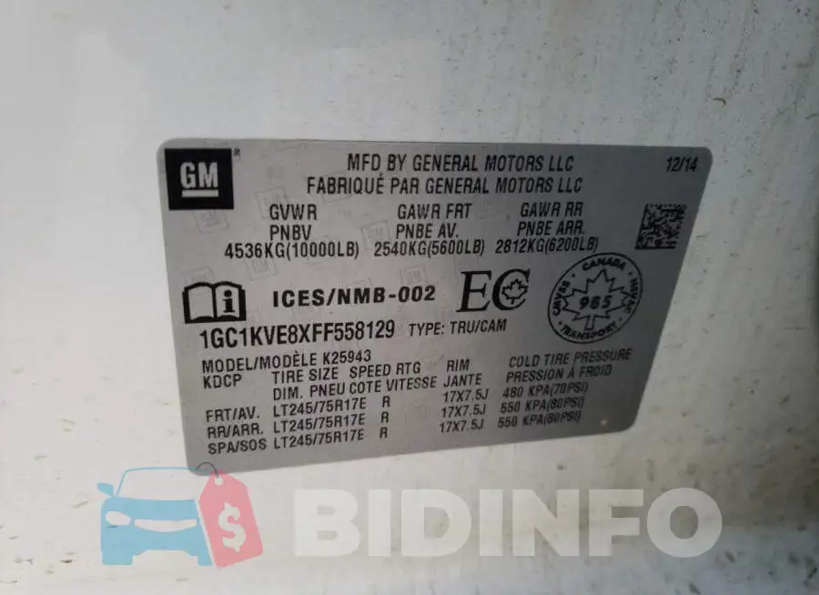 1GC1KVE8XFF558129 Photo# 12