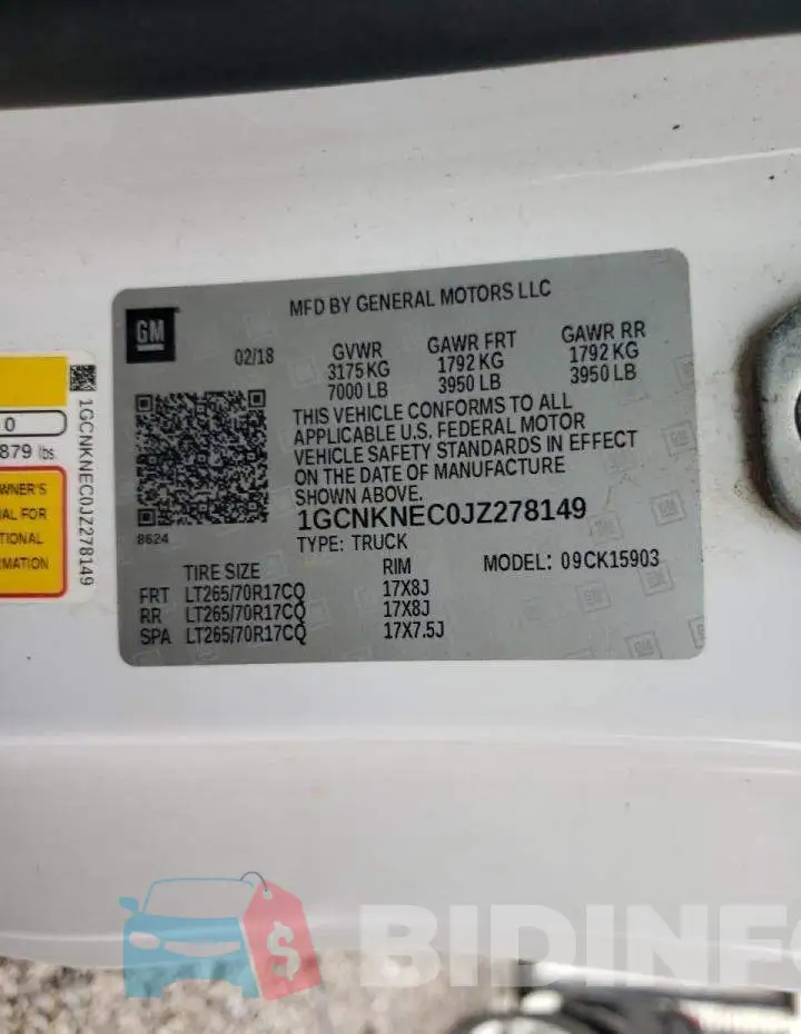 1GCNKNEC0JZ278149 Photo# 12