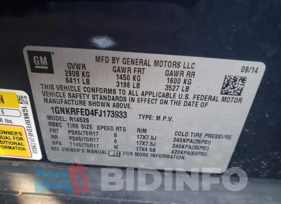 1GNKRFED4FJ173933 Photo# 10