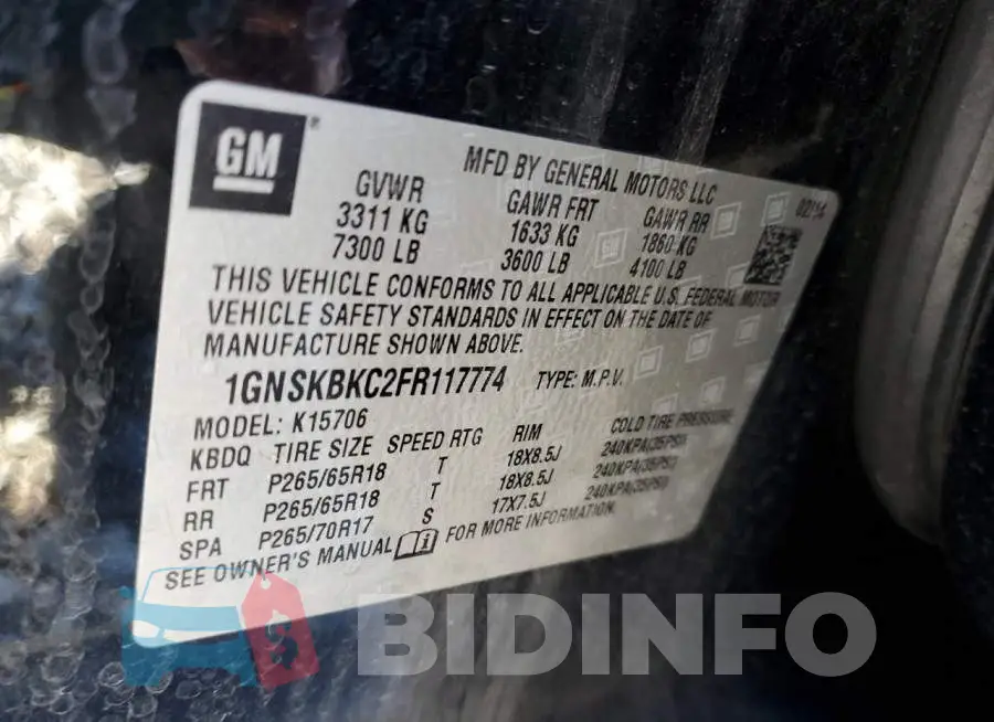 1GNSKBKC2FR117774 Photo# 13