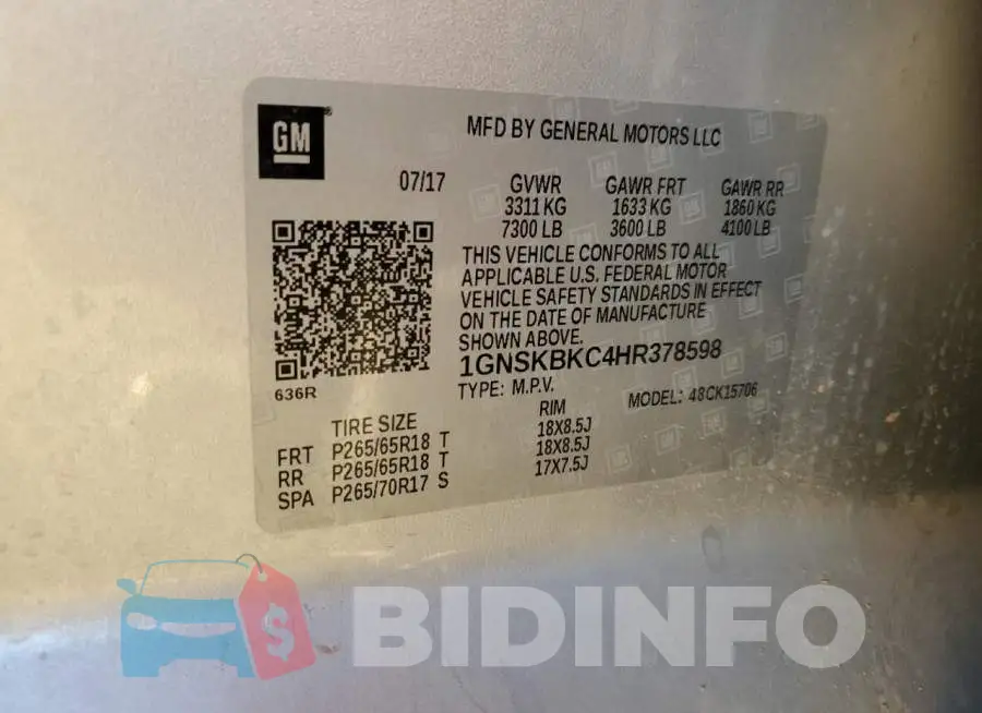 1GNSKBKC4HR378598 Photo# 13