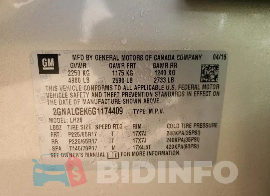 2GNALCEK6G1174409 Photo# 13