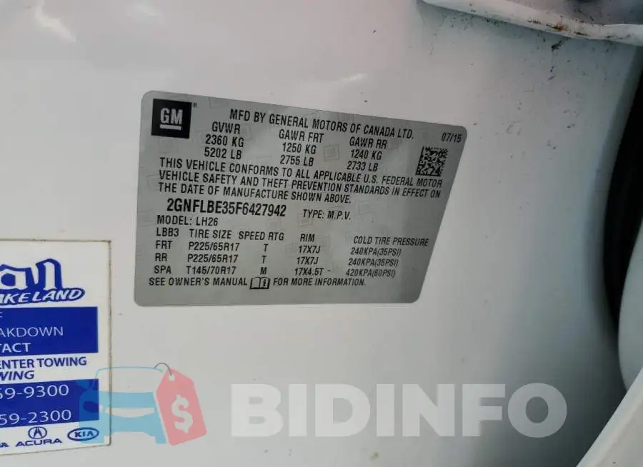 2GNFLBE35F6427942 Photo# 13