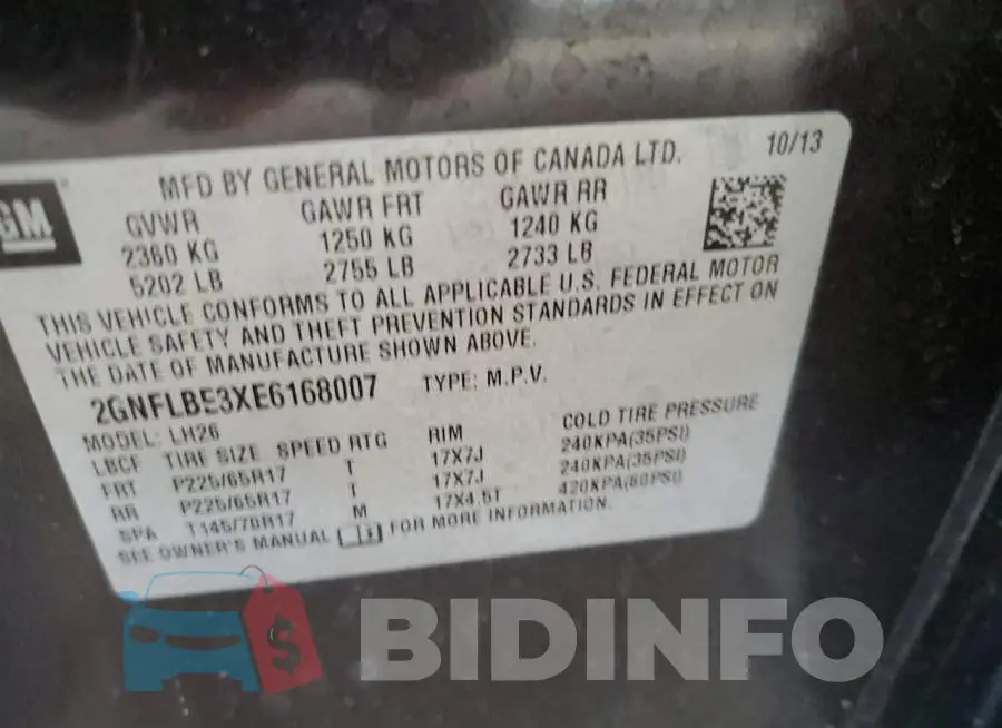 2GNFLBE3XE6168007 Photo# 13