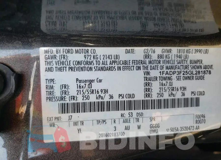 1FADP3F25GL281878 Photo# 10