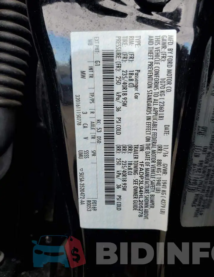 1FADP3L94HL205278 Photo# 12
