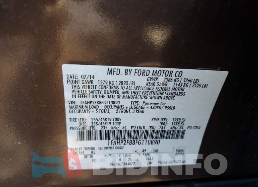 1FAHP2F88FG110890 Photo# 12