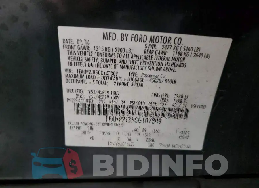 1FAHP2J85GG107809 Photo# 10