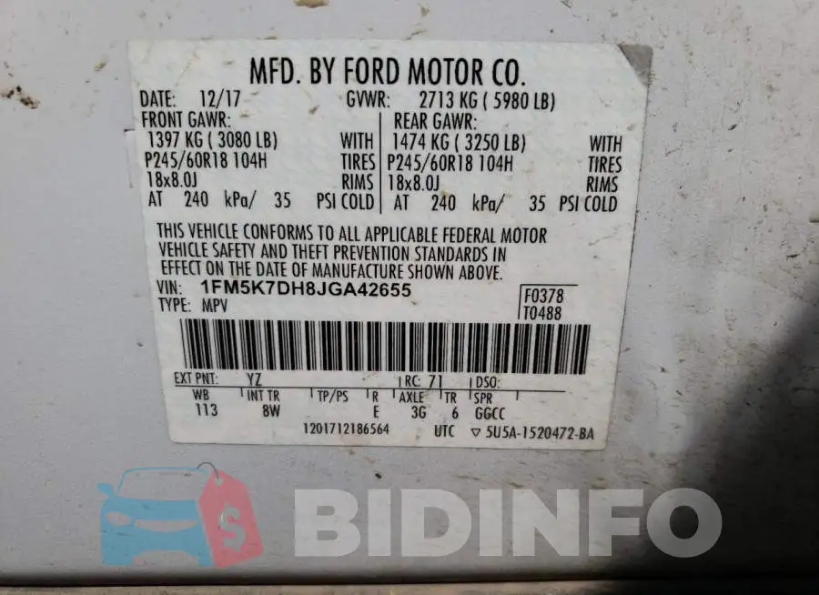 1FM5K7DH8JGA42655 Photo# 10