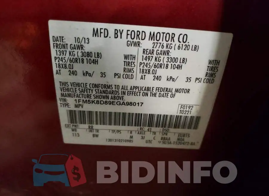 1FM5K8D89EGA98017 Photo# 13