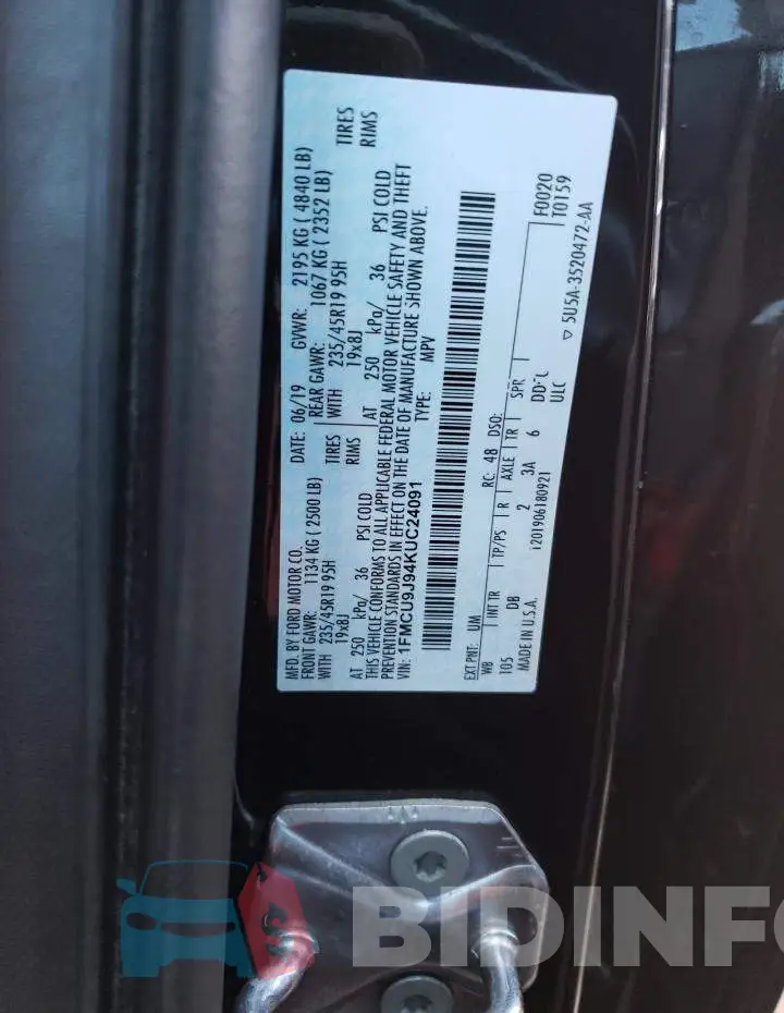 1FMCU9J94KUC24091 Photo# 13