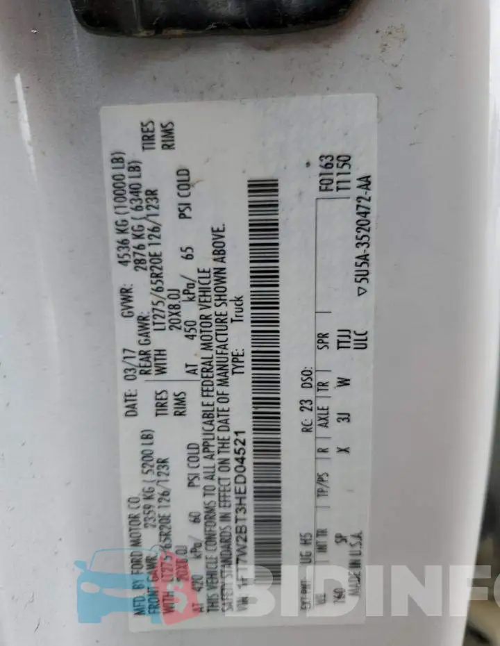 1FT7W2BT3HED04521 Photo# 12
