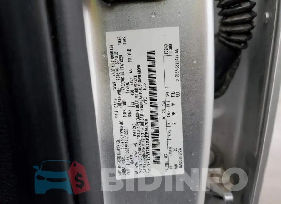 1FT7W2BTXKEE50700 Photo# 10
