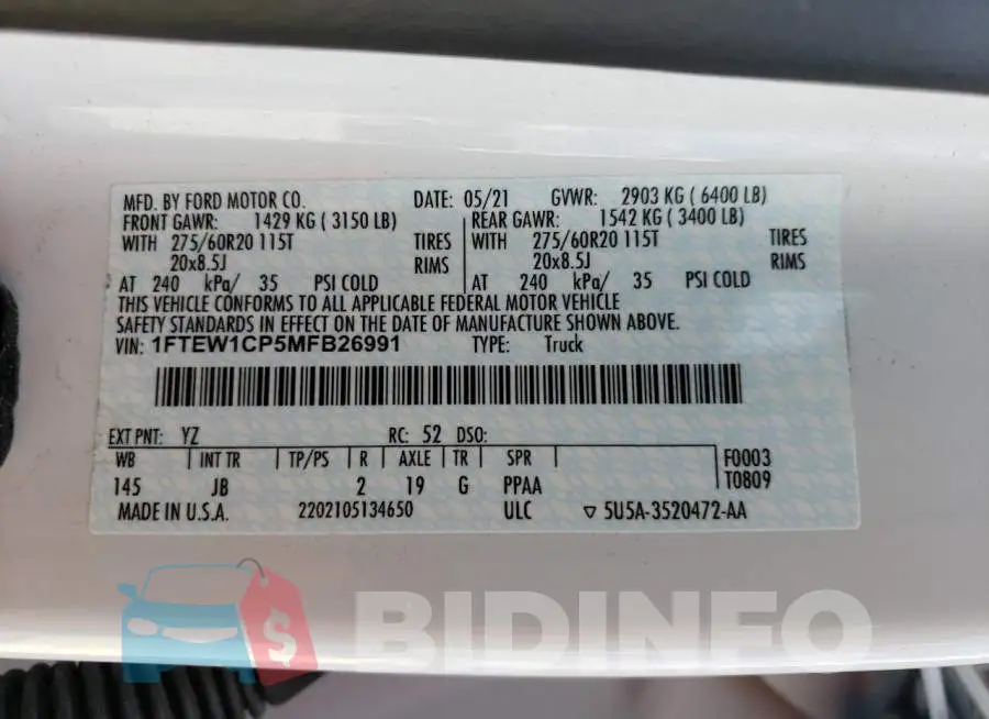 1FTEW1CP5MFB26991 Photo# 13