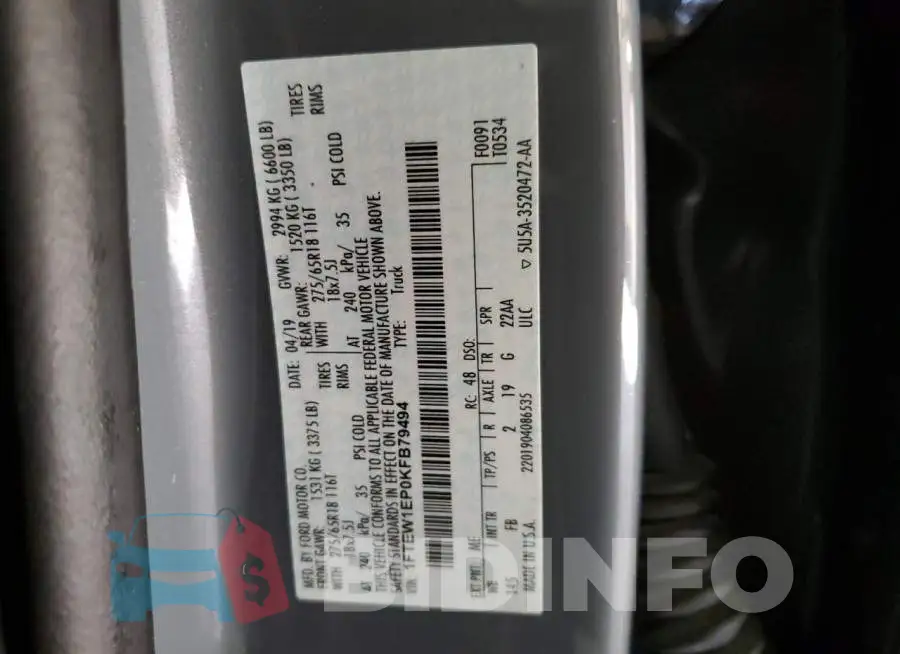 1FTEW1EP0KFB79494 Photo# 12